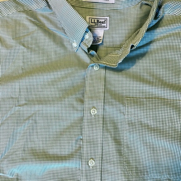 L.L.Bean Green Micro Striped Short Sleeve Button Front Shirt Size XL - Picture 2 of 8